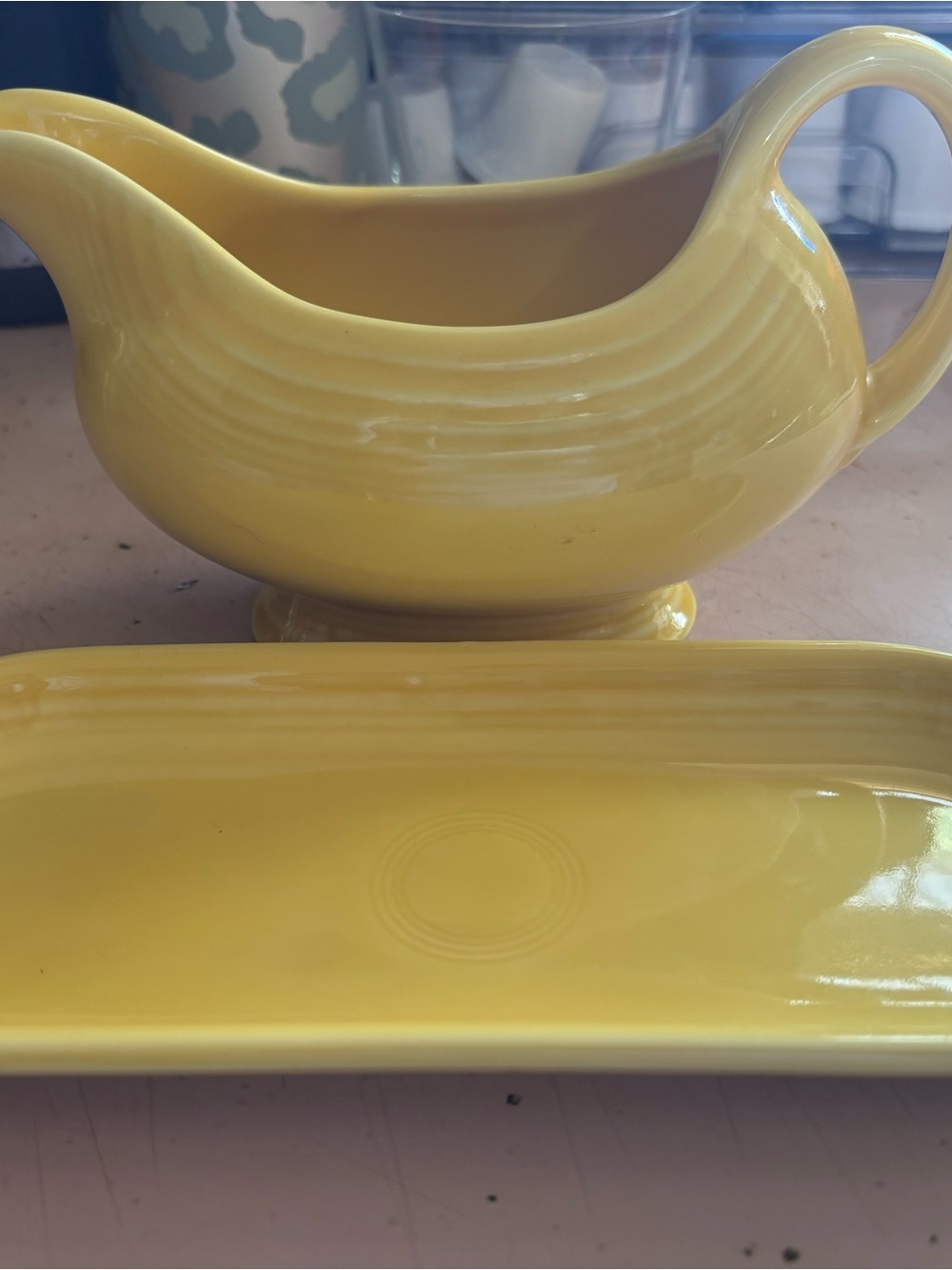 Fiesta Yellow Ceramic Gravy Boat with Matching Tray - Fiesta